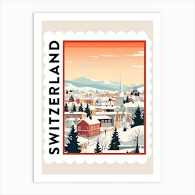 Retro Winter Stamp Poster Geneva Switzerland Art Print