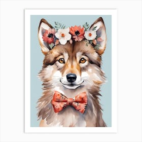Baby Wolf Flower Crown Bowties Woodland Animal Nursery Decor (32) Art Print