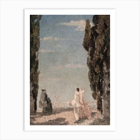 Couple In A Garden Vintage Antique Art Print