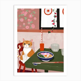 Cat And Ramen In The Kitchen 2 Art Print
