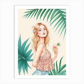 Girl With A Drink Art Print