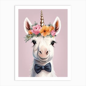 Baby Unicorn Flower Crown Bowties Woodland Animal Nursery Decor (9) Art Print