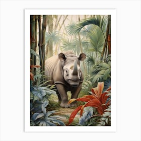 Cold Tones Of A Rhino Walking Through The Jungle 4 Art Print