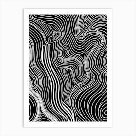 Wavy Sketch In Black And White Line Art 17 Art Print