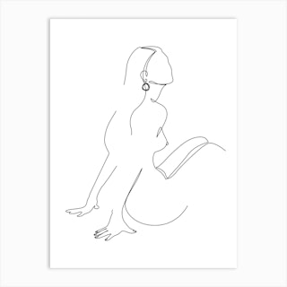 Meditating Woman Nude Line Art Print
