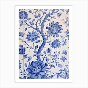 Vintage Flowers Delft Tile Illustration 1 Art Print