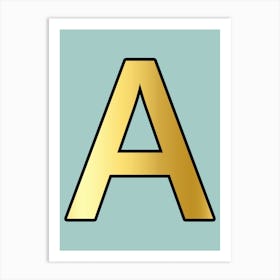 Letter A Gold Alphabet Light Blue Art Print