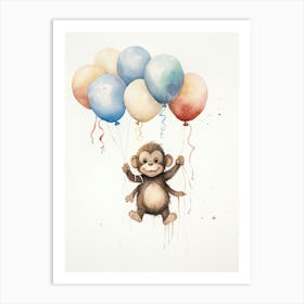 Monkey Painting With Balloons Watercolour 2 Art Print
