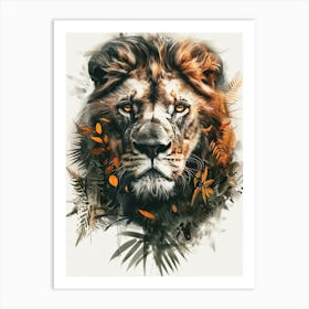 Double Exposure Realistic Lion With Jungle 11 Art Print