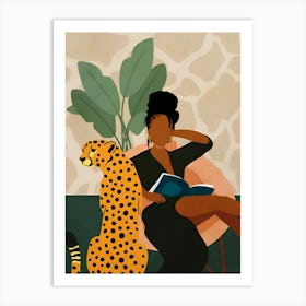 Cheetah with women Art Print