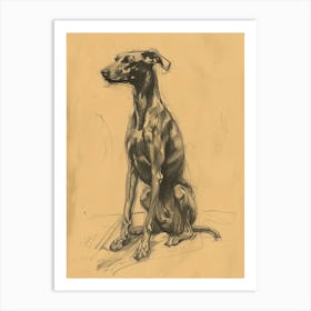Sepia Plott Hound Dog Charcoal Line 3 Art Print