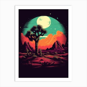 Joshua Tree At Night, Retro Illustration(3) Art Print