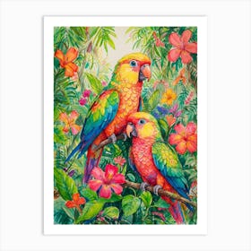 Parrots In The Jungle 1 Art Print