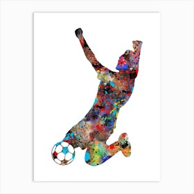 Male Soccer Player Watercolor Art Print