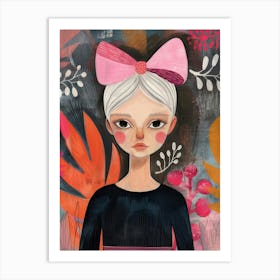 Girl With Pink Bow Art Print