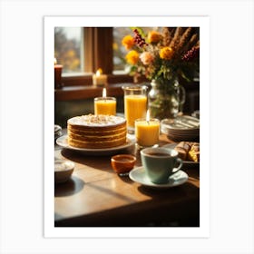 Autumn Cake On A Wooden Table Art Print