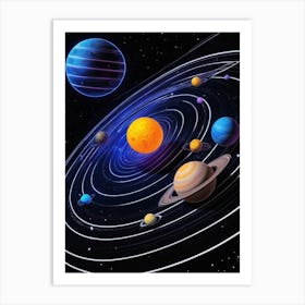 Default Neon Black Light Sgraffito Solar System 3d Illustratio 3 (3) Art Print