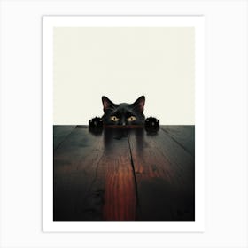 Black Cat Peeking Over Table Art Print