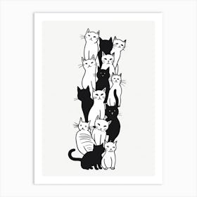 Stack Of Cat Line Drawing 3 Art Print