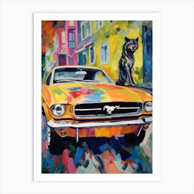 Ford Mustang Vintage Car With A Dog, Matisse Style Painting 0 Art Print