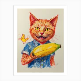 Cat With Banana Art Print