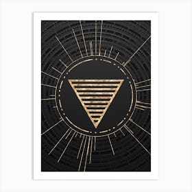 Geometric Glyph Symbol in Gold with Radial Array Lines on Dark Gray n.0081 Art Print