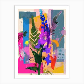 Delphinium 4 Neon Flower Collage Art Print