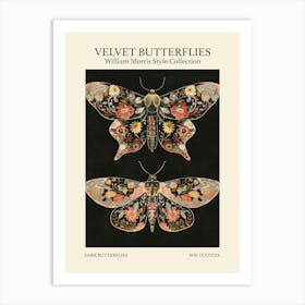 Velvet Butterflies Collection Dark Butterflies William Morris Style 7 Art Print