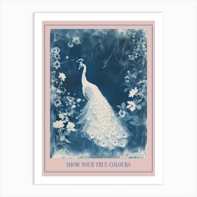 Floral White & Blue Peacock 2 Poster Art Print