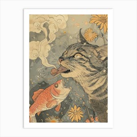 Cat And Fish 6 Art Print