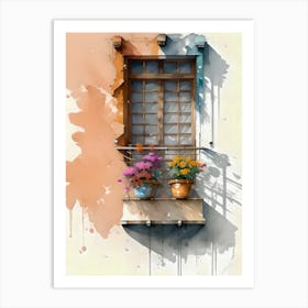 Abstract Balcony With Geraniums On Gran Canaria Art Print