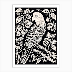 B&W Bird Linocut Parrot 1 Art Print