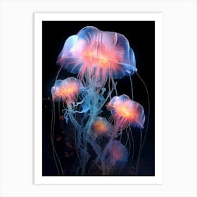 Portuguese Man Of War Jellyfish Neon Illustration 9 Art Print