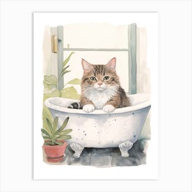 American Shorthair Cat In Bathtub Botanical Bathroom 3 Art Print
