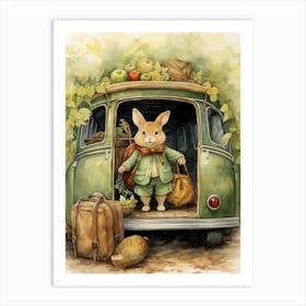 Bunny Traveling Rabbit Prints Watercolour 3 Art Print