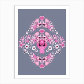 Rhinoceros Beetle, Pink Version On Gray Background Art Print