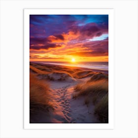 Formby Beach Merseyside With The Sun Set, Vibrant Painting 4 Art Print