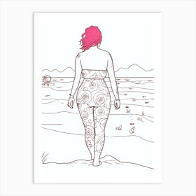 Body Positivity Line Drawing Pink Hair  1 Art Print