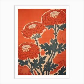 Kiku Chrysanthemum 3 Vintage Botanical Woodblock Art Print