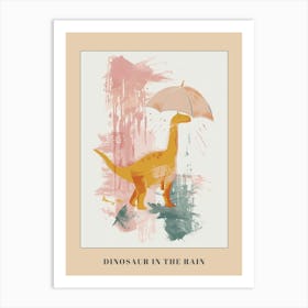 Dinosaur In The Rain Holding An Umbrella 3 Poster Art Print