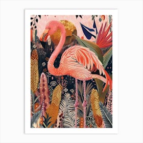 Greater Flamingo And Bird Of Paradise Boho Print 4 Art Print