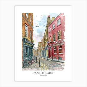 Southwark London Borough   Street Watercolour 1 Poster Art Print