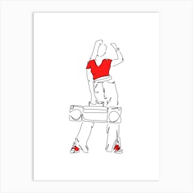 Minimalist Line Art Girl With Boombox Art Print