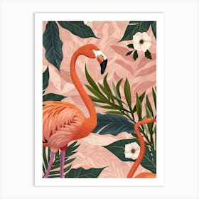 Chilean Flamingo Tiare Flower Minimalist Illustration 1 Art Print