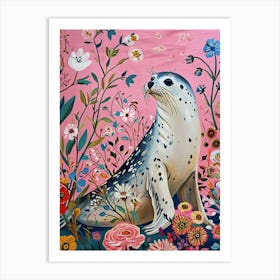 Floral Animal Painting Harp Seal 2 Art Print