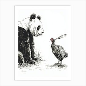 Giant Panda And A Blood Pheasant Ink Illustration 1 Art Print
