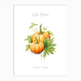 Hello Autumn Miniature Pumpkin Watercolour Illustration 2 Art Print