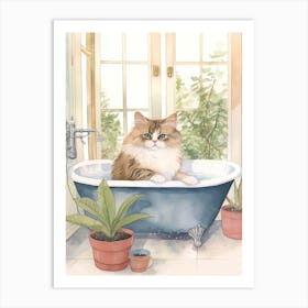 Ragdoll Cat In Bathtub Botanical Bathroom 4 Art Print