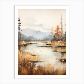 Lake In The Woods In Autumn, Painting 30 Art Print