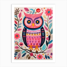 Pink Scandi Owl 1 Art Print